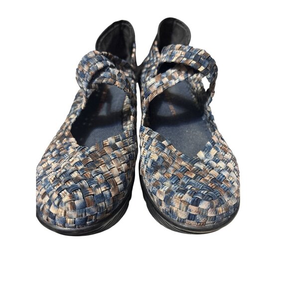 Bernie Mev Womens Woven Platform Mary Jane Shoes Size 8 Blue Beige Elastic Comfo - Picture 2 of 7